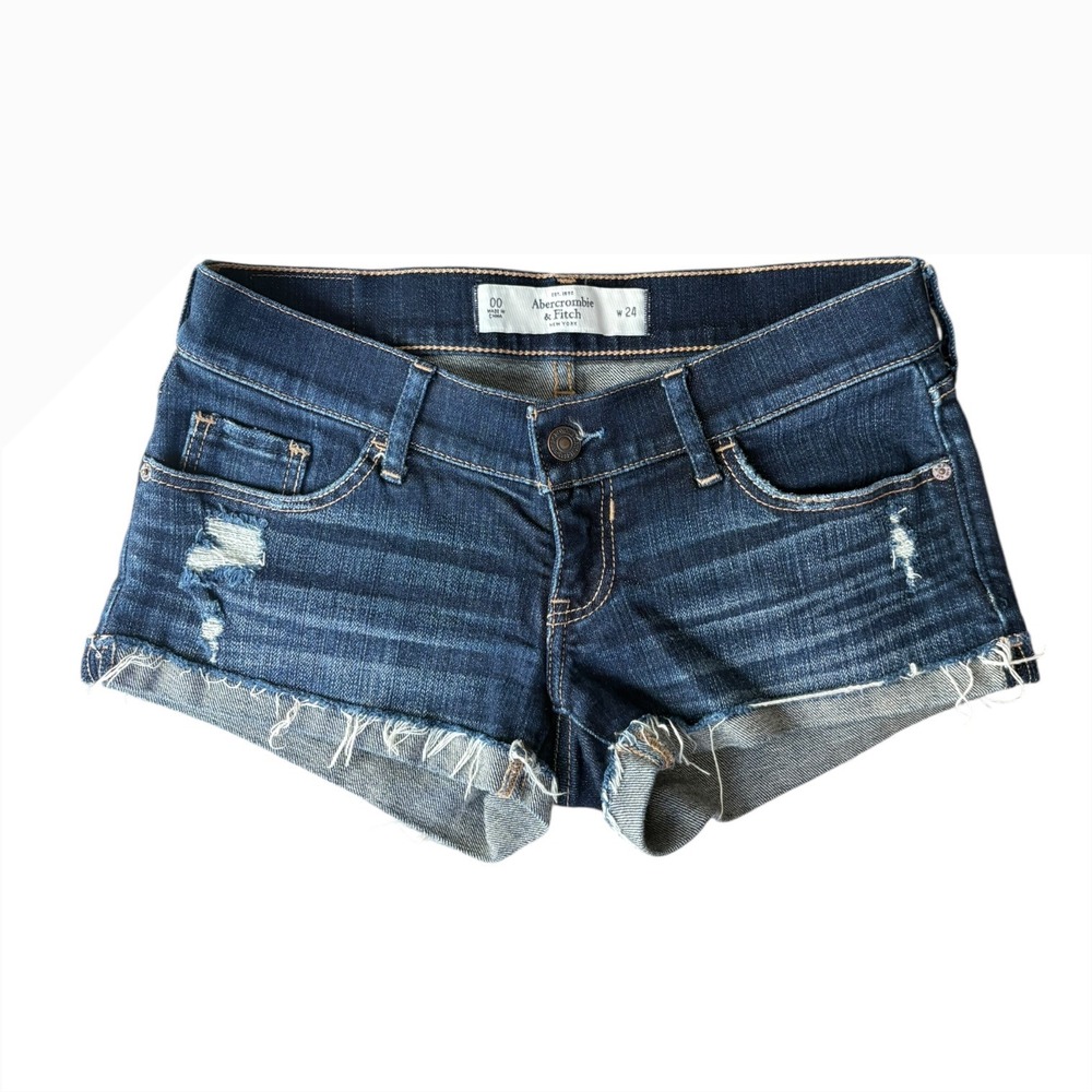 Y2K Abercrombie & Fitch Dark‎ Wash Distressed Denim Micro Shorts Low Rise 00 24